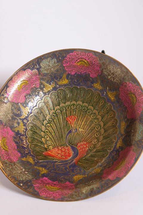 Peacock Brass Enamel Decorative Bowl