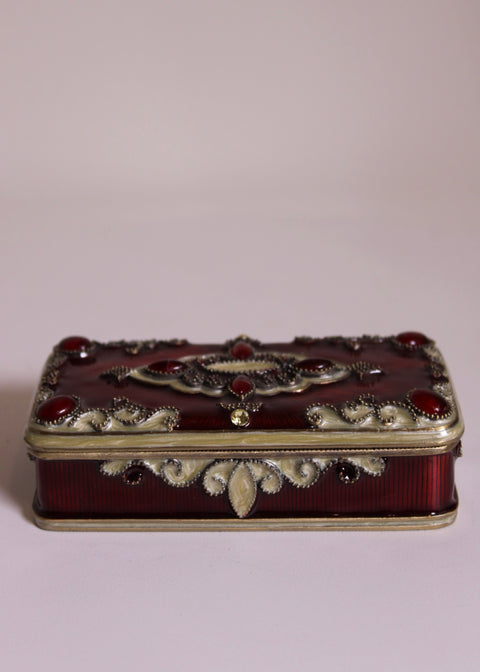 Vintage Carved Geometric Metal Lidded Box Patinated Decorative Storage Box