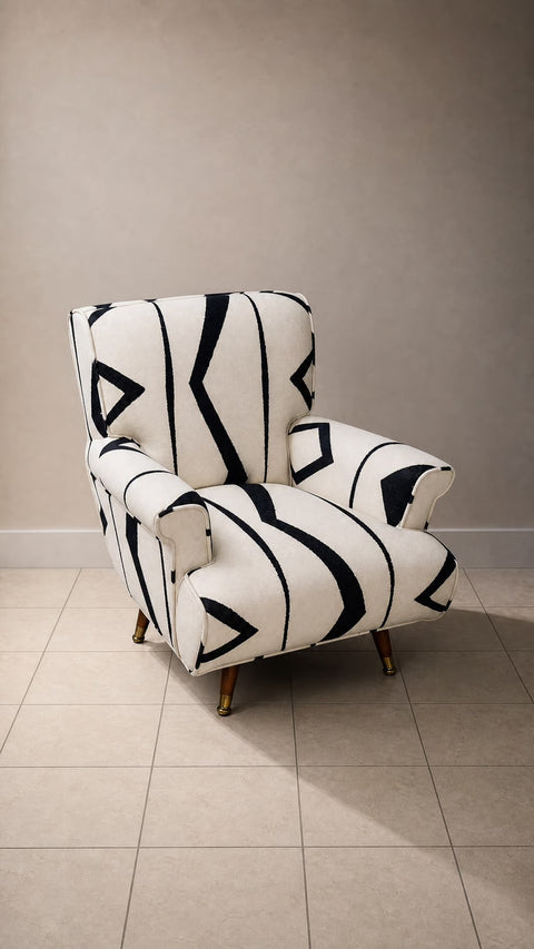 Vintage 1950s Black and White Tribal Swivel Club Chair