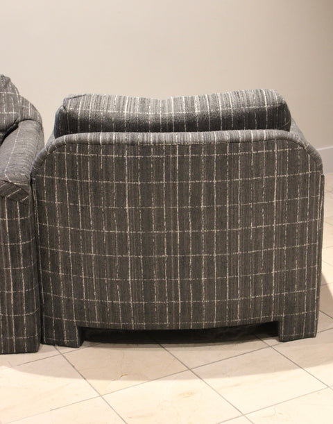 Vintage Club Lounge Chairs in Ralph Lauren Fabric | Pair of Reupholstered Armchairs