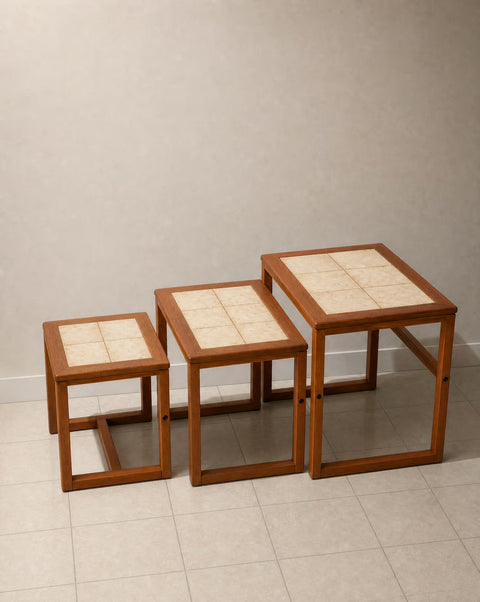 1970s Vintage Scandinavian Tiled Teak Nesting Tables (Set of 3)