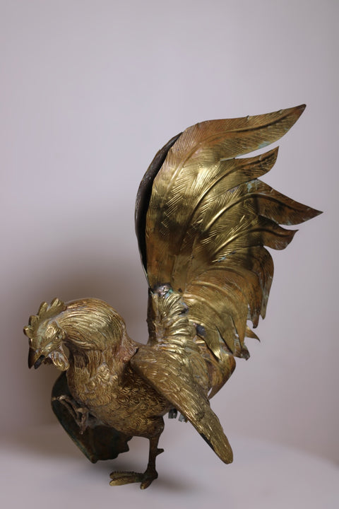 Pair of Vintage Large Brass Rooster Cockerels