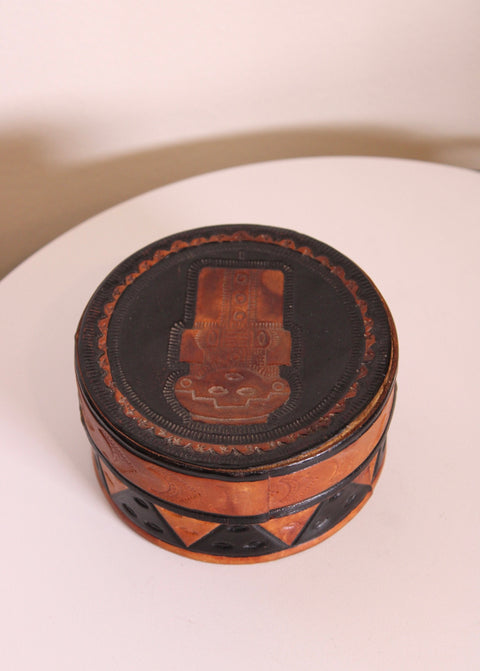 Tooled Leather Round Coaster Set