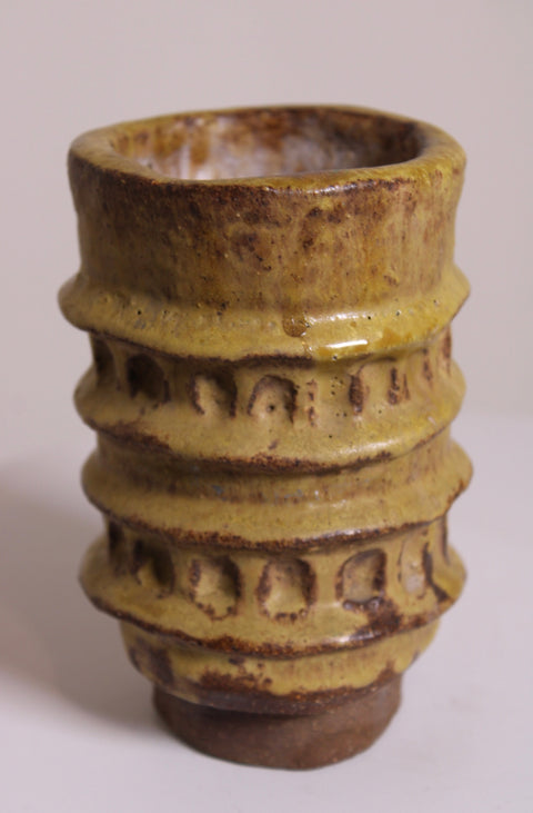 Yellow Ribbed Studio Pottery Cup