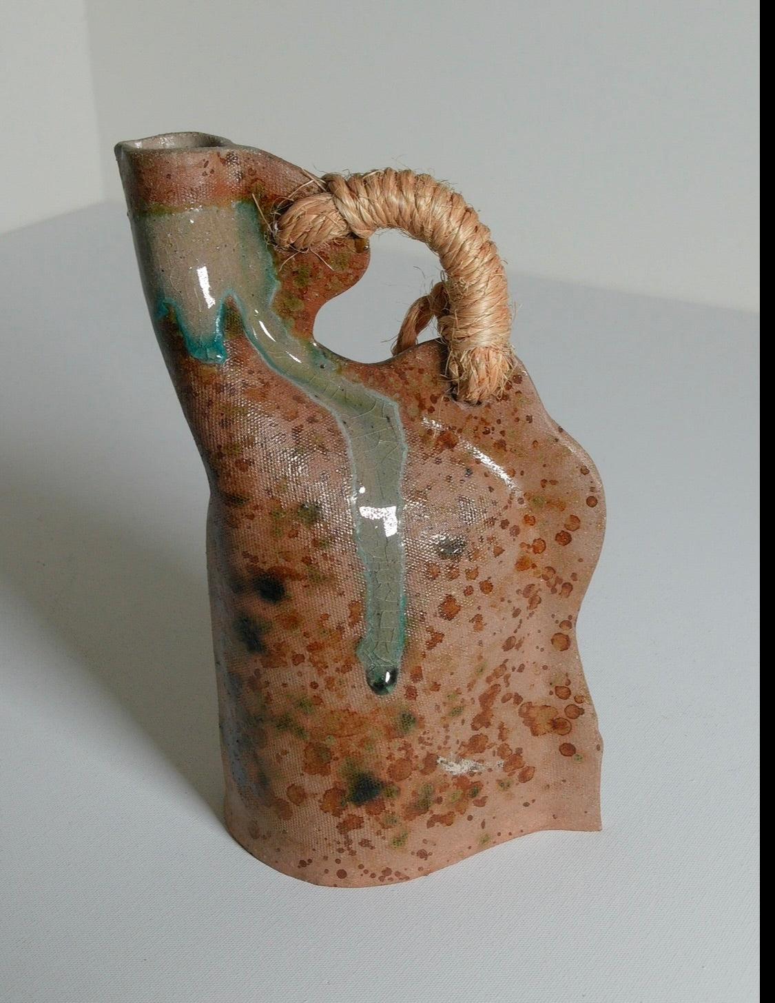 Handmade Drip Glaze Ceramic Vase with Rope Handle - Vintage