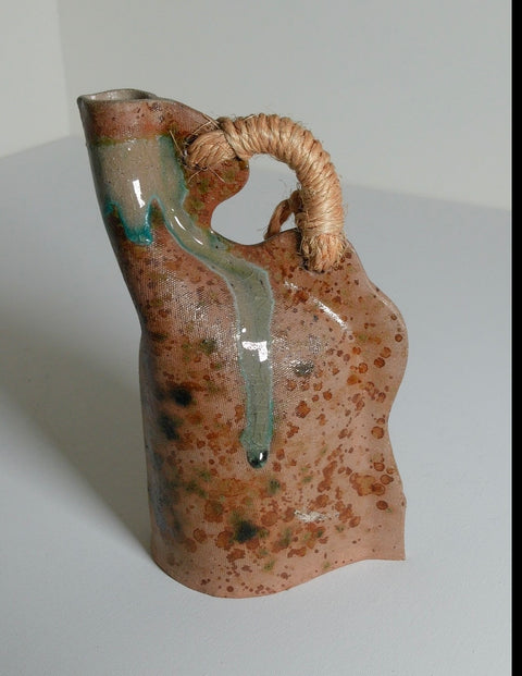 Handmade Drip Glaze Ceramic Vase with Rope Handle - Vintage