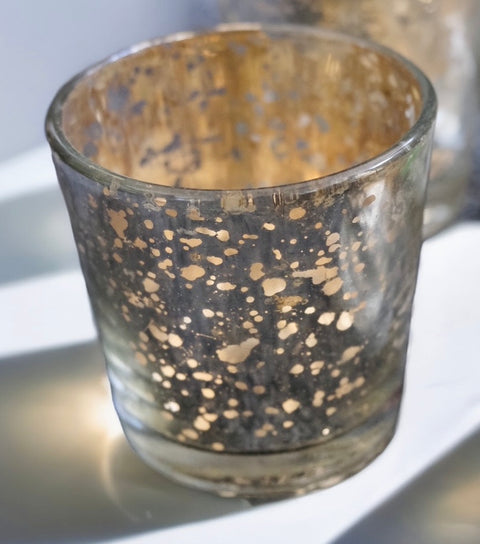 Vintage Gold Mercury Glass Candle Holders (Set of 6)