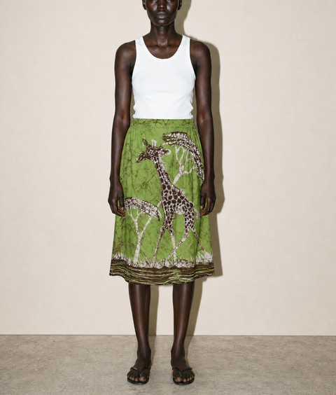 Vintage Green Batik Giraffe Skirt
