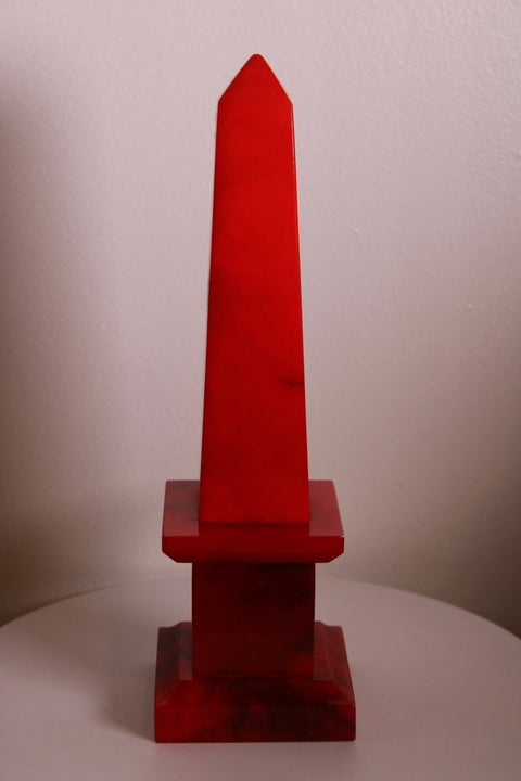 Red Lucite Obelisk Sculpture