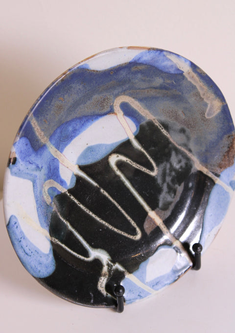 Abstract Blue Modernist Studio Pottery Platter