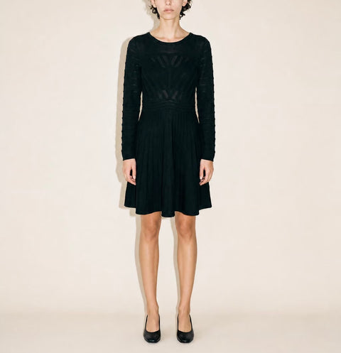 THML Black Textured Knit Fit-and-Flare Dress