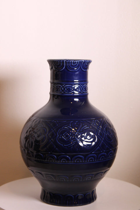 Cobalt Blue Relief Pottery Vase