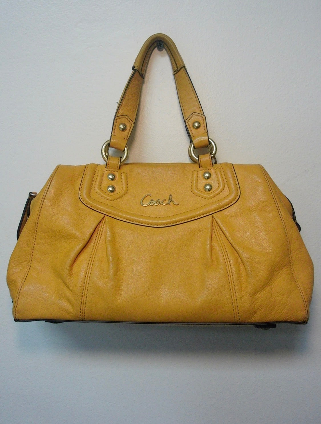 Pre Owned Coach Yellow Leather Satchel | Gold Hardware Pleated Shoulder Bag | Soft Slouch Vintage Handbag