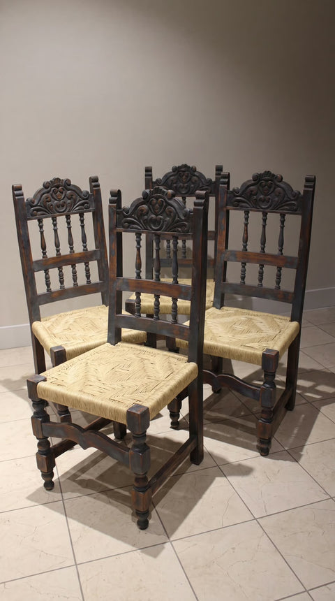 Antique Spanish Colonial Carved Rush Seat Chair (4)