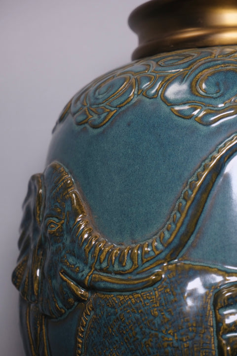 Vintage Turquoise Glaze Elephant Extra Large Table Lamp