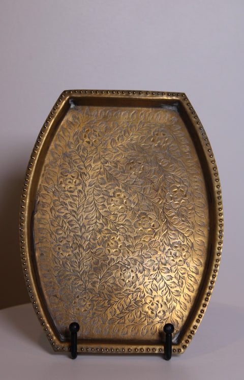 Engraved Brass Floral Tray