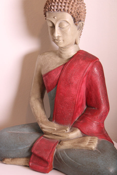 Large Meditating Buddha Sculpture in Red Robe