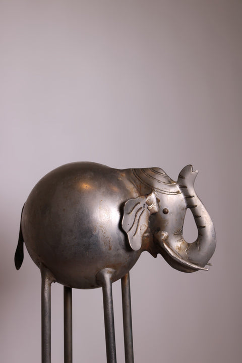 Modernist Metal Elephant Sculpture on Stand