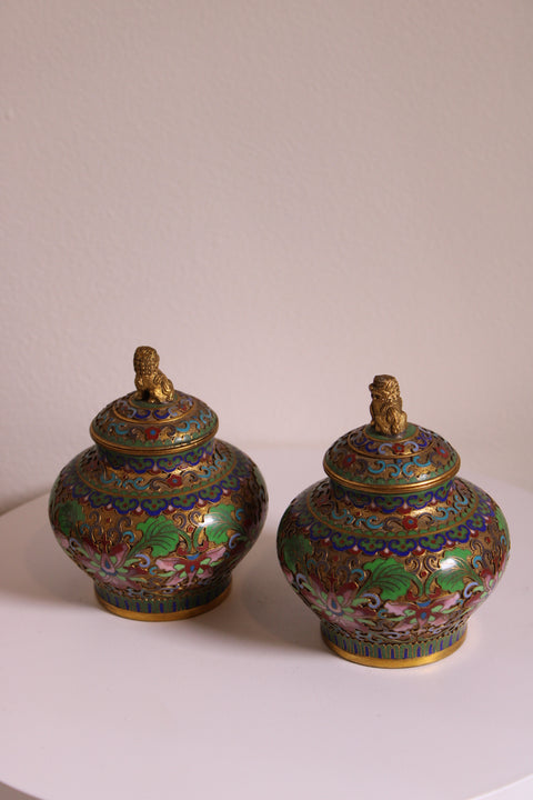 Vintage Chinese Green Cloisonné Trinket Box