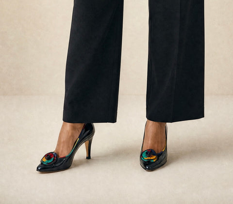 Black Rosette Patent Pumps