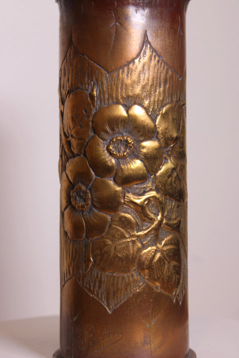 Vintage WWI Style Trench Art Brass Vase | Hand Engraved Artillery Shell Casing Decor
