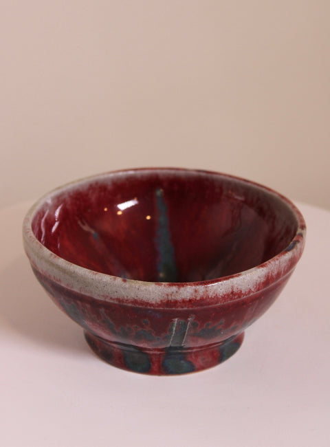 Signed Studio Pottery Bowl Red Drip Glaze