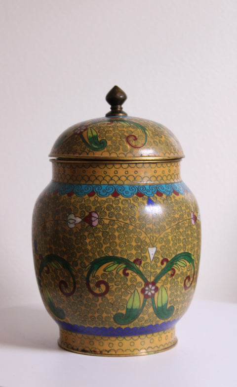 Vintage Chinese Cloisonné Covered Ginger Jar