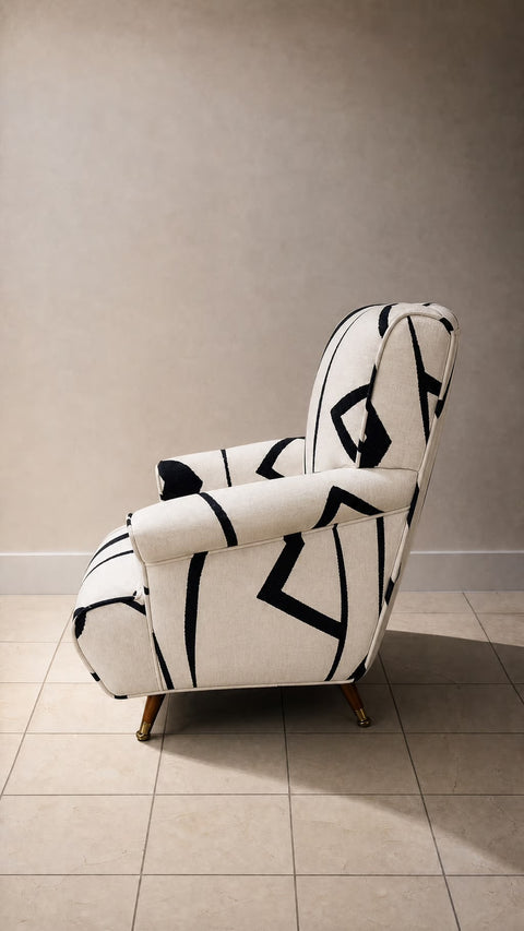 Vintage 1950s Black and White Tribal Swivel Club Chair