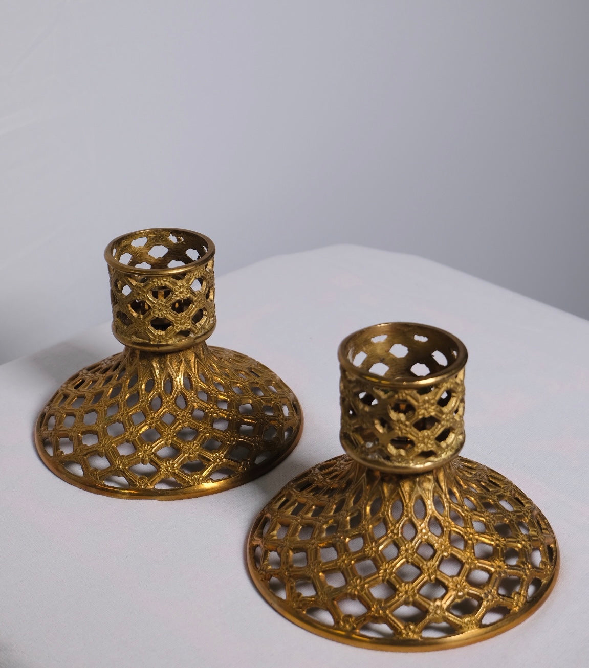 Vintage Intricate Brass Candle Stick Holders (Vintage)