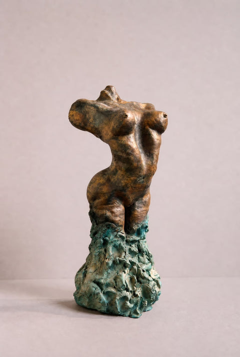 Vintage Brutalist Bronze Female Bust Sculpture – Mid-Century Modern Abstract Figurative Art