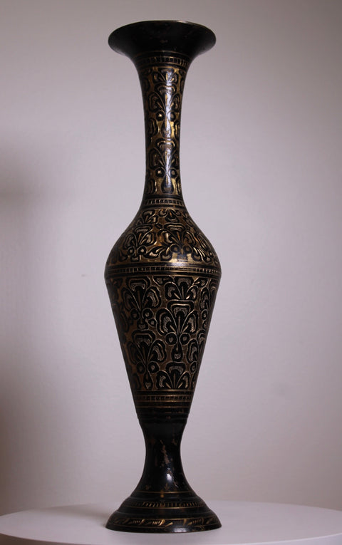 Black and Gold Etched Brass Vase