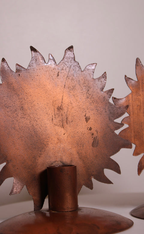 Pair of Copper Sun Brutalist Candle Holders