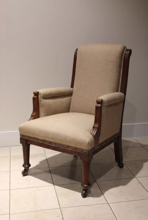 Vintage High-Back Upholstered Armchairs (Pair) | Traditional Walnut Accent Chairs