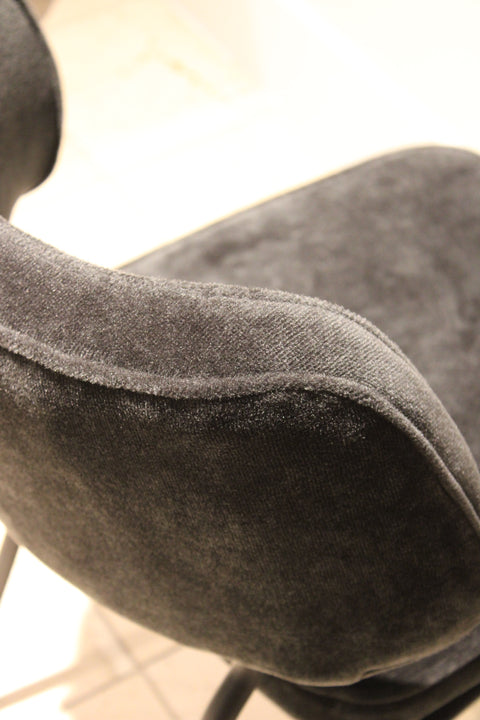 Vintage Postmodern Black Velvet Dining Chairs | Sculptural Metal Frame Side Chairs