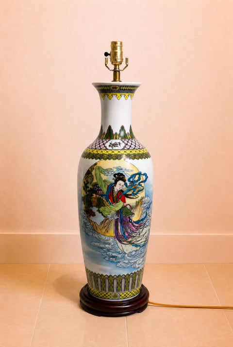 Chinese Immortal Porcelain Table Lamp