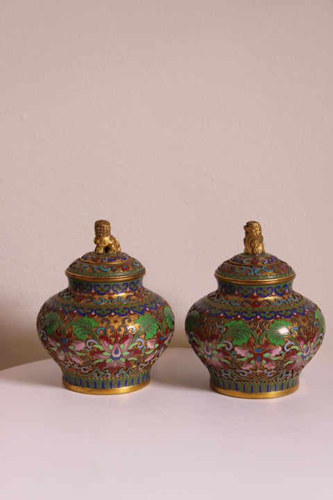 Vintage Chinese Green Cloisonné Trinket Box