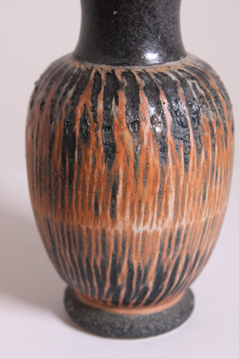 Black Orange Drip Studio Pottery Vase
