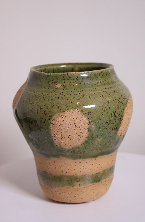 Green Speckled Studio Pottery Vase
