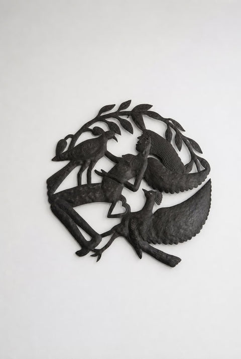 Metal Birds on Branch Wall Sculpture