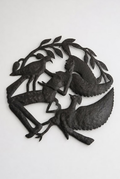 Metal Birds on Branch Wall Sculpture