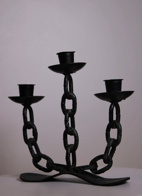 Black Chain Link Three Arm Candelabra