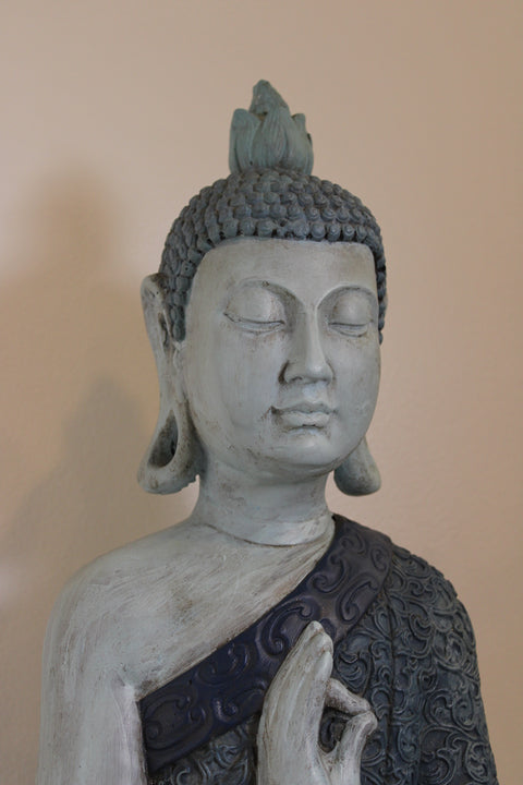 Vintage Seated Buddha Statue with Blue Robe Decorative Sculpture