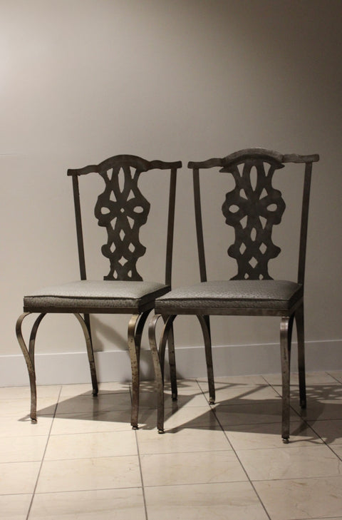 Pair of Chippendale Style Verdigris Iron Garden Chairs