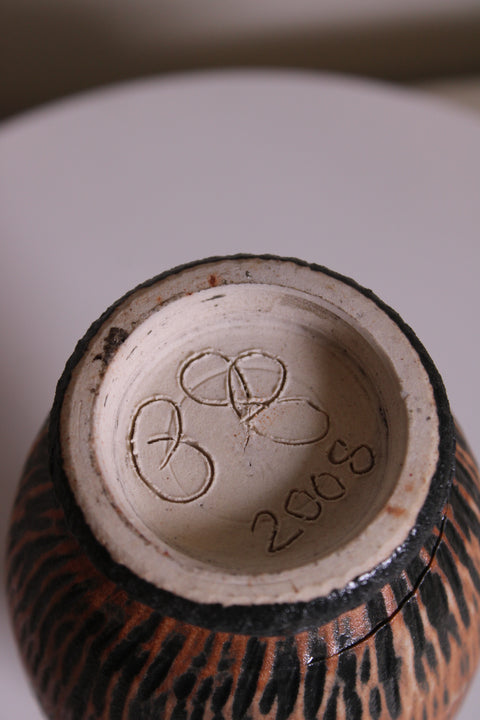 Black Orange Drip Studio Pottery Vase
