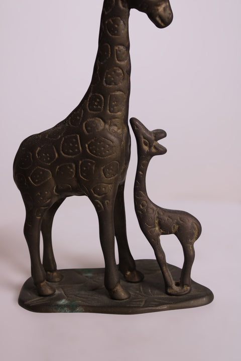 Brass Giraffe Mother and Baby Sculpture