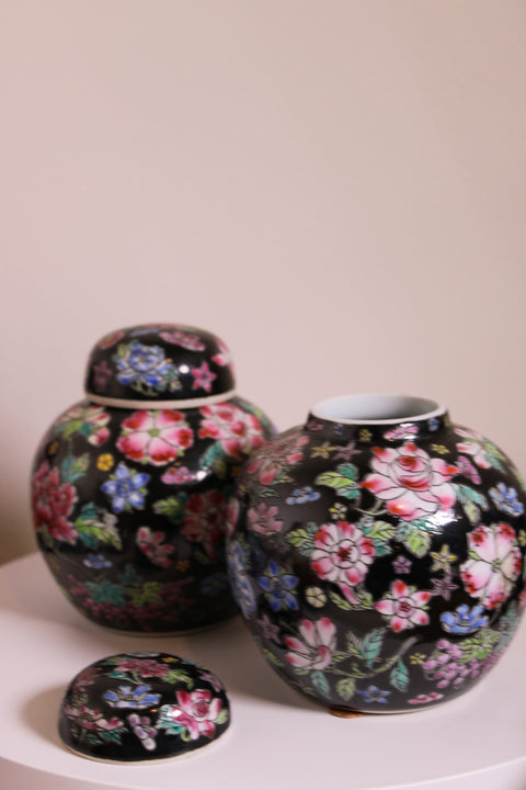 Vintage Chinese Floral Ginger Jars - Pair
