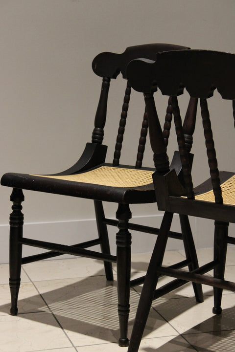 Set of Four Antique Ladder Back Rush Seat Dining Chairs | Early 20th Century