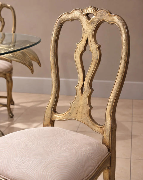 Vintage Drexel Gilt Lily Glass-Top Dining Table and Four Chairs
