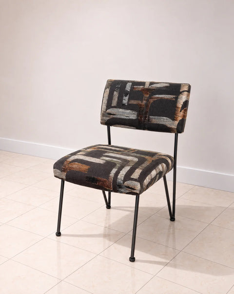 Abstract Pattern Upholstered Side Chair with Black Metal Frame