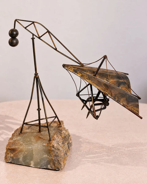 Vintage Metal Hang Glider Balance Sculpture on Stone Base